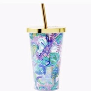 New Lilly Pulitzer Acrylic Tumbler Gold Lid &  Straw Mermaid In‎ The Shade